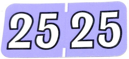 25 year labels in page format. 252 labels/pack, 3/4′ x 1-1/2″ size, lt lavender