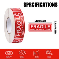 Teqooza 1″ X 3″ Fragile Handle with Care Warning Stickers for 1*3 inches, Red