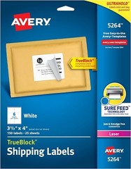 TrueBlock(R) Shipping 3-1/3x4in labels White Permanent 6-up 25-sheets 150/PK