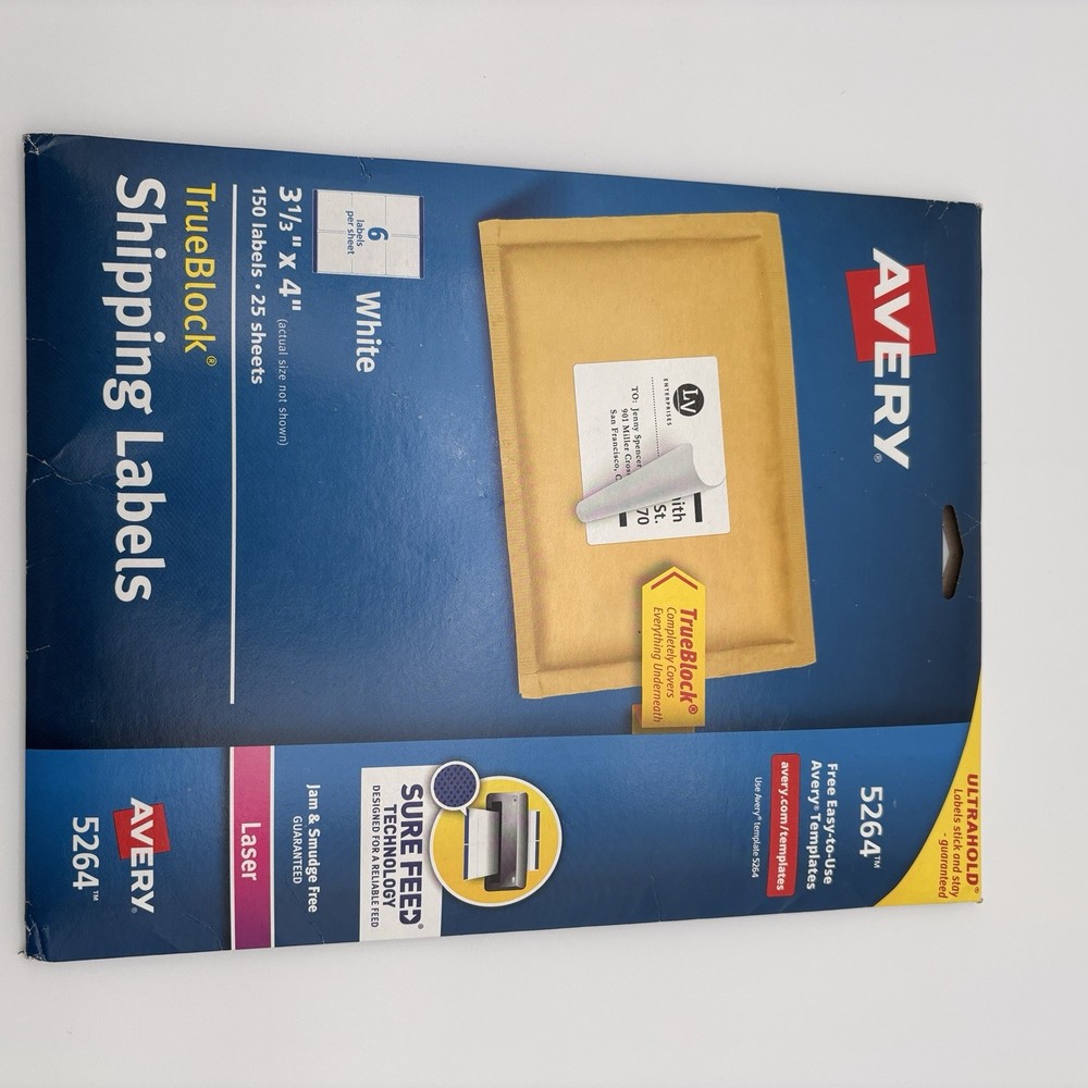 Avery 5264 TrueBlock Shipping Labels for Laser Printers 3-1/3″ x 4″ 150 Labels