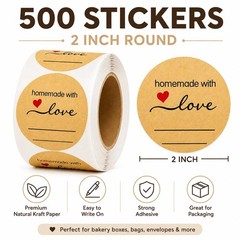 500 Kraft Canning Labels 2 Inch Round Sticker Labels, Homemade with Love Labe…