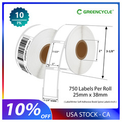 10Rolls Self-Adhesive Book Spine Labels 25mmx38mm for Dymo 30347 LabelWriter 315
