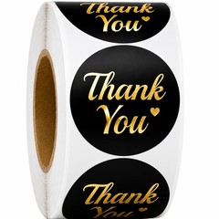 500 Thank You Stickers Roll – 1.5 Inch Black and Gold Foil Round Labels &#