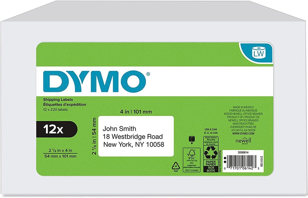 DYMO 30323 Standard Shipping Labels, White, 2-1/8” x 4” 12 Rolls of 220