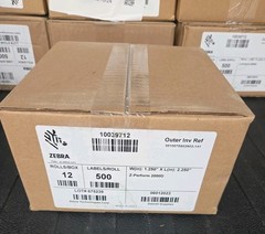 Zebra 10039712 500/Roll 2.25″ L x 1.25″ W Labels Adhesive Z-Perform 2000D Box 12