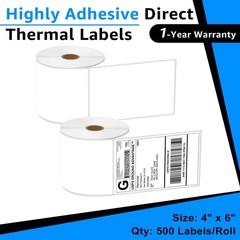 4×6 Direct Thermal Shipping Labels 2 Rolls for Zebra ZP450 ZP500 Rollo Printers