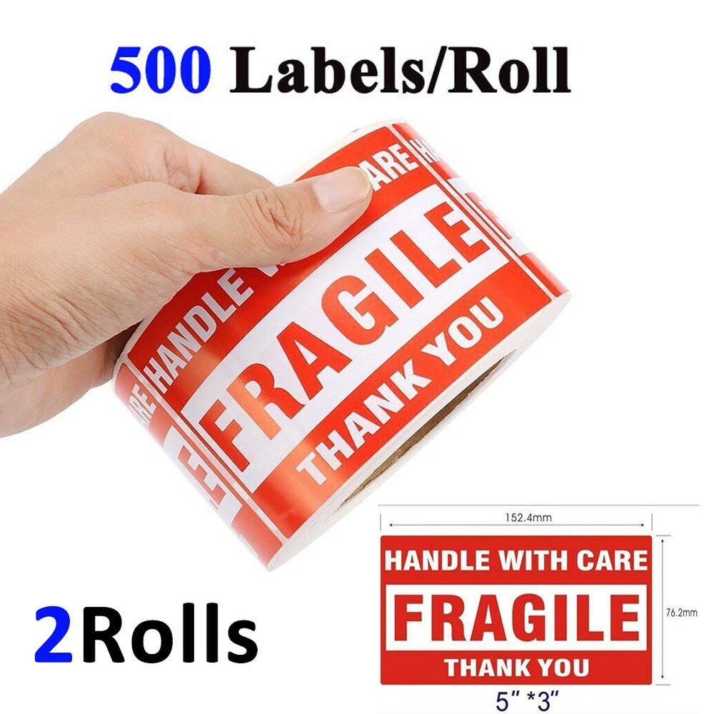 1000 Large 3×5 Fragile Stickers Handle With Care Warning Mailing Shipping Labels