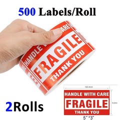 1000 Large 3×5 Fragile Stickers Handle With Care Warning Mailing Shipping Labels