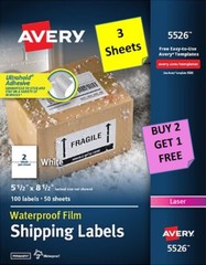 [3 Sheets] Avery 5526 WeatherProof Half Sheet Labels 5 1/2 x 8 1/2 LASER B2G1