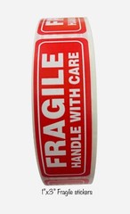 500 Red 1×3 Fragile Handle With Care Mailing Shipping Labels Stickers