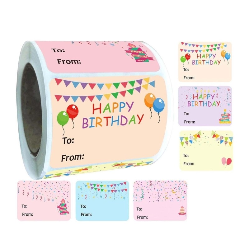 300Pcs Birthday Name Sticker 50x38mm Adhesive Wrapping Label for Packaging
