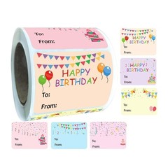300Pcs Birthday Name Sticker 50x38mm Adhesive Wrapping Label for Packaging