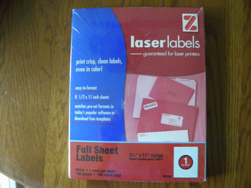 Z Mailing Labels Full Sheet Laser 8-1/2″x11″ 100 White avery 5165 equivalent