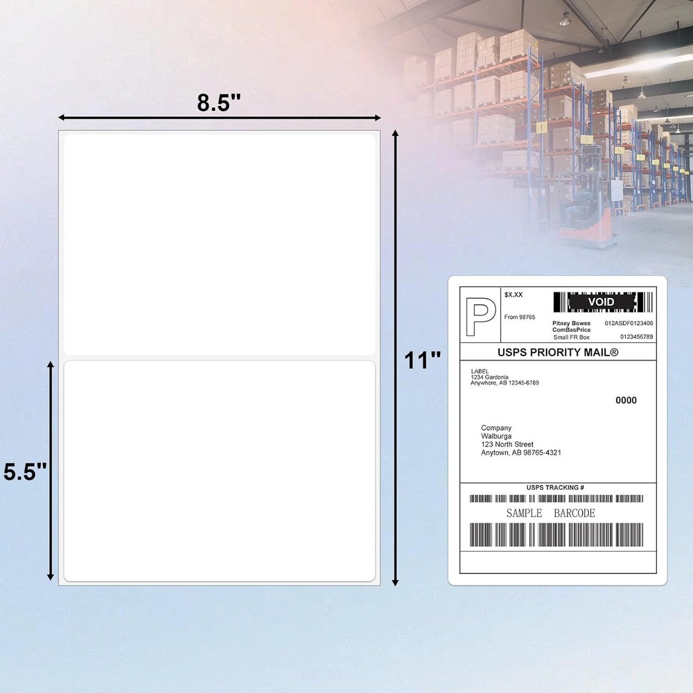 100 Premium 8.5″X5.5″ Shipping Labels Rounded Half Sheet Postage Self Adhesive