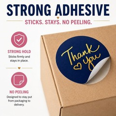 500 2 inch Thank You Stickers – Round Labels with Gold Foil Heart (Black,