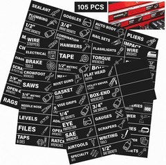 Magnetic Tool Box Labels with Icons Pre-Printed Markers for Steel Cabinets