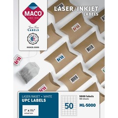 MACO White UPC Labels 1×1.5 Permanent Adhesive Laser Inkjet 5000/Box 50/Sheet