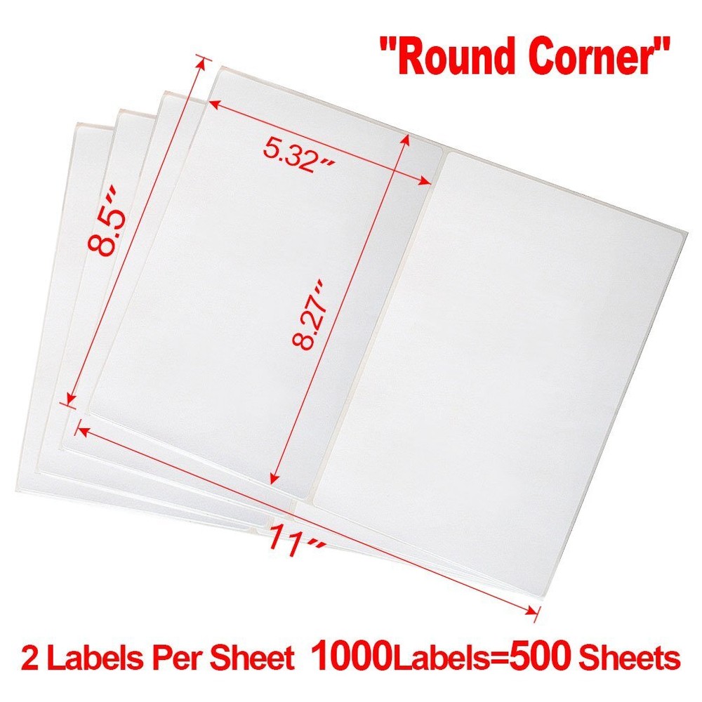 1000 Round Corner Half Sheet Shipping Labels 8.5×5.5 For Laser Inkjet Printer
