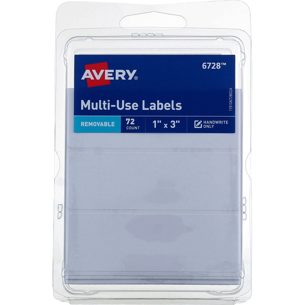 6 Pack Avery Multi-Use Labels, 1in X 3in, Removable, White 6728, 72 Ct