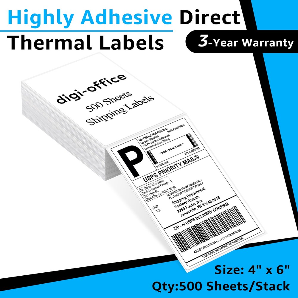 1PK of 500 4″x6″ Fanfold Thermal Shipping Label for Zebra Polono Jadens Printer