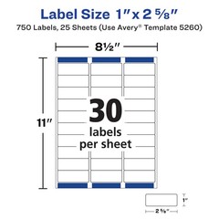 Avery Address Labels, 1″ x 2-5/8″, White, 750ct (5260)