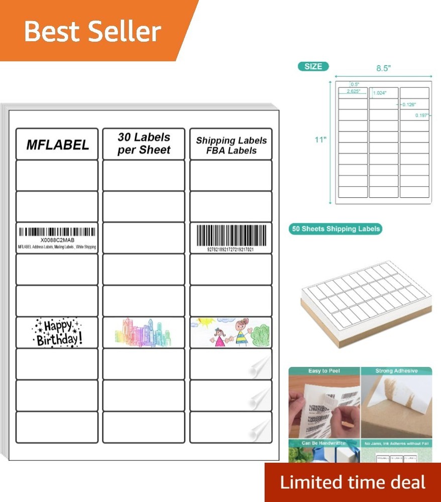 Easy-Peel 1″ x 2-5/8″ Mailing Labels – 1500 Pack for Laser and Inkjet Printers