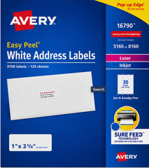 Avery 16790 Easy Peel White Address Labels 1″ x 2-5/8″ 2550-Ct 85-Sheets
