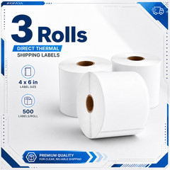 4×6 (102 mm x 152 mm) Shipping Labels 500 Labels/Roll Perforated for Zebra 3Roll