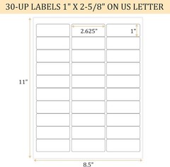 30 Sheets of 900 Printable Shipping Labels – 1″ x 2-5/8″ for Clear Printing
