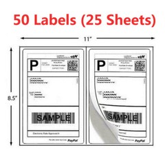50 Shipping Labels 8.5″ X 5.5″ Half Sheets Rounded Corners 2 Label Per Sheet