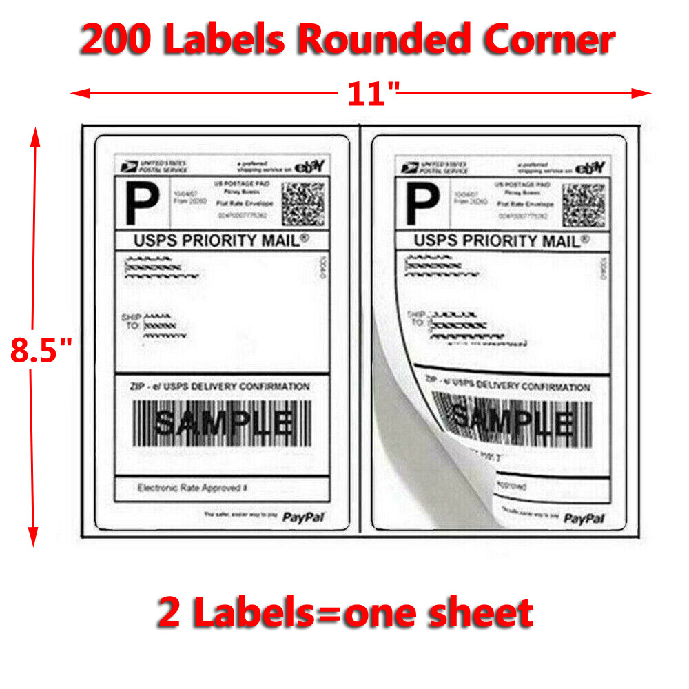 8.5″ X 5.5″ Rounded Corner Half Sheet Self Adhesive 200 Mailing Shipping Labels