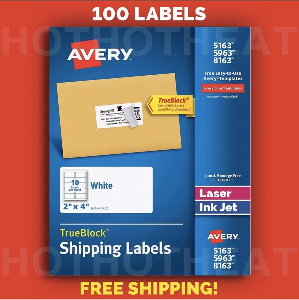 100 Avery 5963/5163/8163/5263/95945 Address Mailing Shipping Labels 2” x 4”