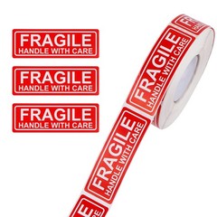 Teqooza 1″ X 3″ Fragile Handle with Care Warning Stickers for 1*3 inches, Red