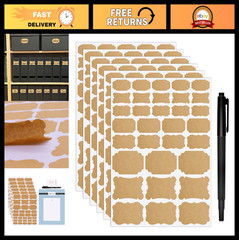 Self-Adhesive Natural Brown Kraft Bottle Labels – 192pcs Removable Stickers for
