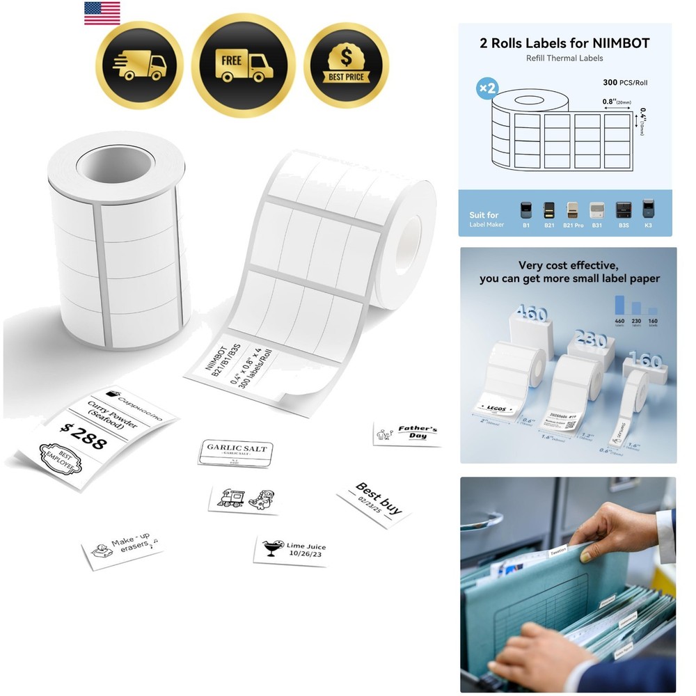 Labels, 2 Rolls Refill Thermal Label for Label Maker B1/B21/B21Pro/B3S/B31/K3…
