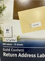 1pk 600 Labels Avery Easy Peel Address Labels, 2/3″x1-3/4″,Gold Confetti Design