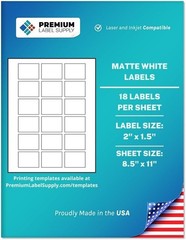 White Sticker Labels – 2″ x 1.5″ – Laser/Inkjet Compatible – 18 per Sheet, 25…