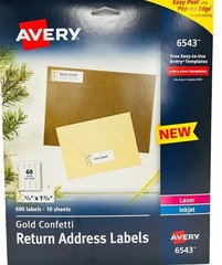 1pk 600 Labels Avery Easy Peel Address Labels, 2/3″x1-3/4″,Gold Confetti Design
