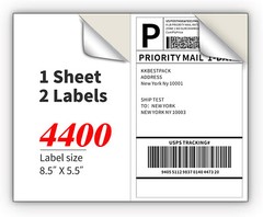 Half Sheets Shipping Labels 2 Per Sheet 8.5 x 5.5″Blank Self Adhesive 220-11000