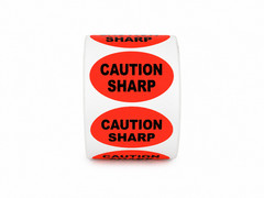 Caution Sharp 1.5×1 Oval Warning Labels 2 Rolls 1000 Total Stickers