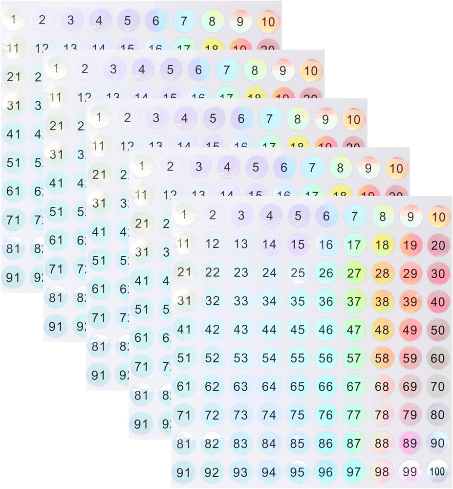 Number Stickers 1-100 Small Round Labels 5 Sheets