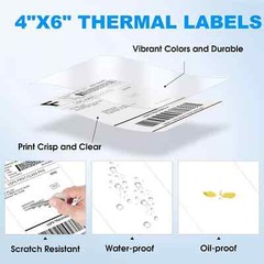 1000Labels 4×6 Fanfold Direct Thermal Shipping Labels Blank for Zebra and Rollo