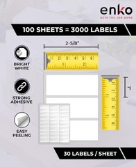 Versatile 1×2-5/8 Inch White Labels – 3000 Count for InkJet and Laser Printers
