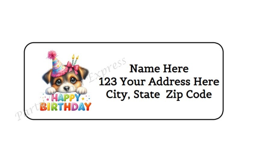 30 HAPPY BIRTHDAY DOG PERSONALIZED RETURN ADDRESS LABEL 1 in X 2.625 in