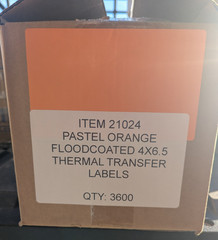 Case of 3600 Pastel Orange Flood coated 4″ x 6.5″ Thermal Transfer Labels (NEW)