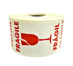 2×3 Cracked Glass Fragile / Fragil Labels (Wh/Rd) Adhesive Spanish Sticker 500Ct