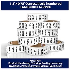 Consecutively Numbered Labels 1.5 x 0.75 Inch White Paper 1000 Per Roll Numbers