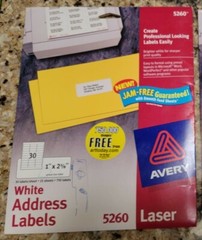 1 New Box Of 1080Avery Address Labels 5160 /5260/6240/8160/8460 White 1”x 2 5/8”