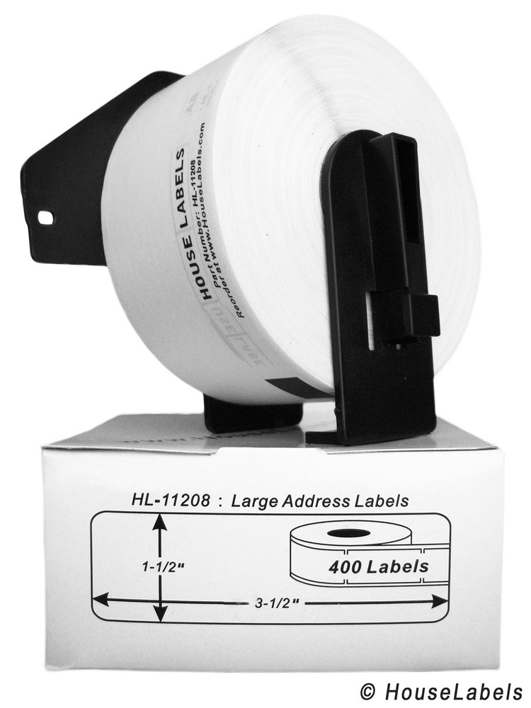 Non-OEM Fits BROTHER DK-1208 Labels – (4) Rolls of 400 + (1) REUSABLE FRAME