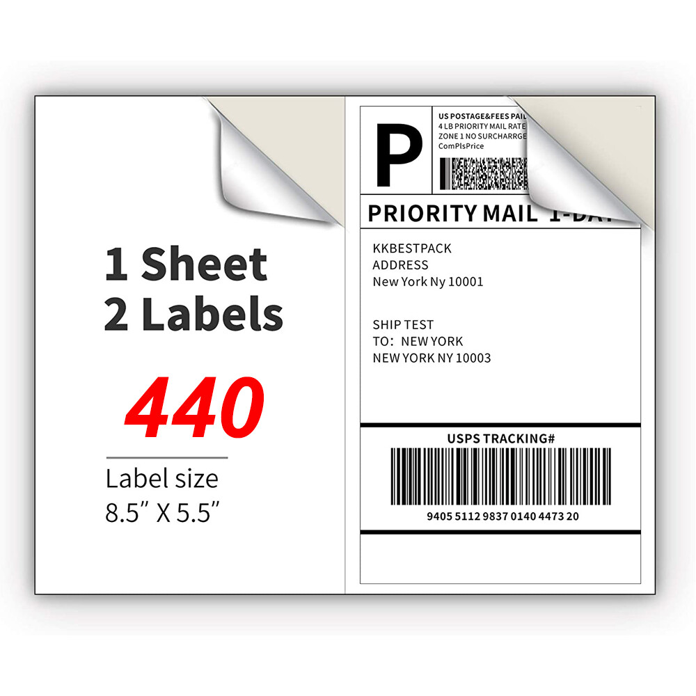 Shipping Labels 2 Per Sheet 8.5 x 5.5″ Half Sheets Blank Self Adhesive 220-4400